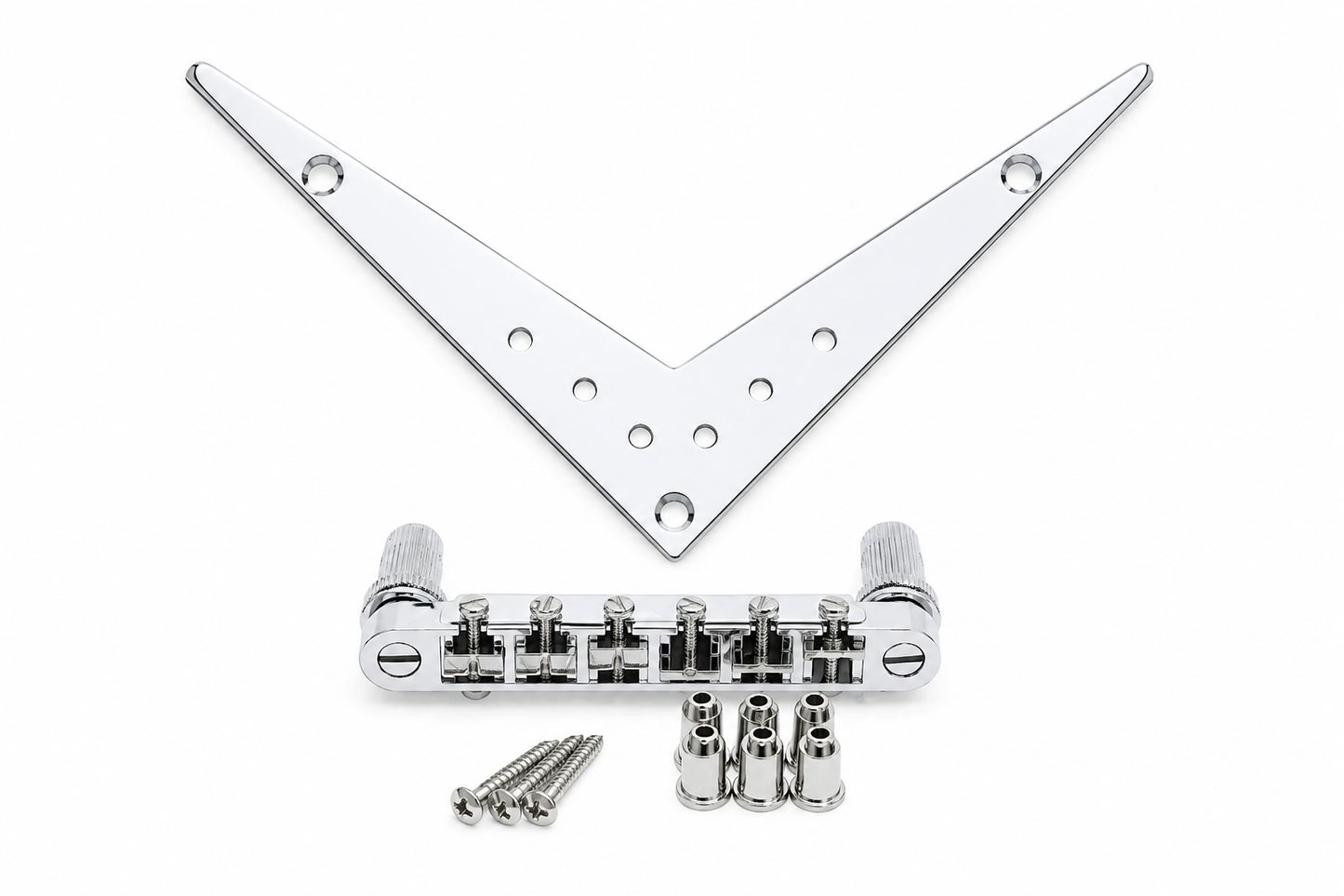 Freo Guitars V-Style Tailpiece & Adjustable Bridge Set – Chrome