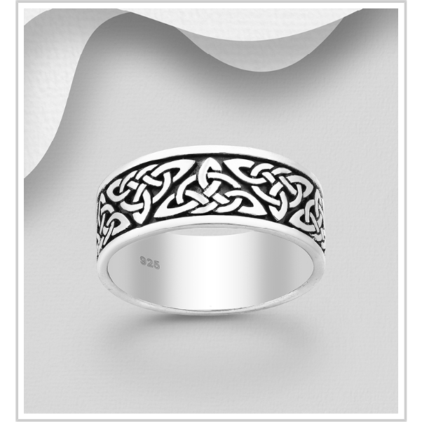 925 Sterling Silver Oxidised Celtic Band Ring,
