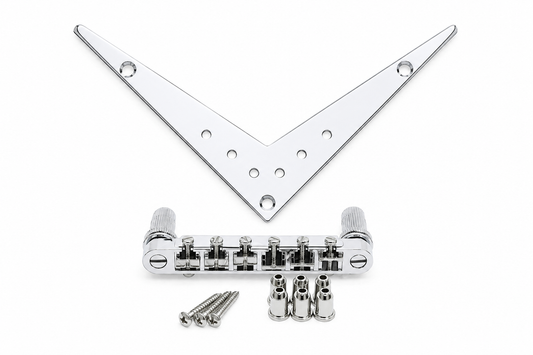 Freo Guitars V-Style Tailpiece & Adjustable Bridge Set – Chrome