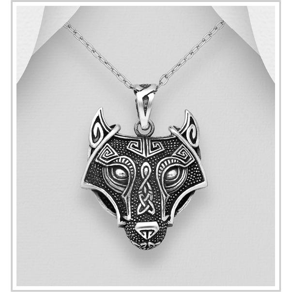 Stirling Silver Celtic Wolf Pendant with 925 Necklace