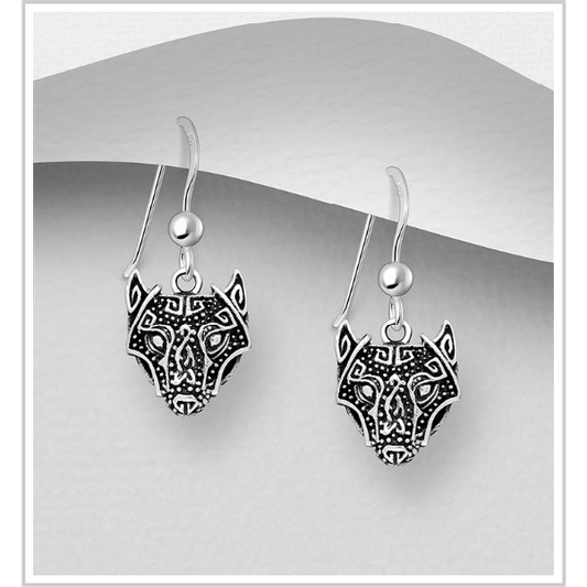 Sterling Silver Celtic Wolf Hook Earrings