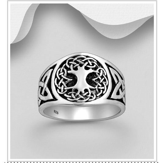 925 Sterling Silver Oxidised Celtic Tree of Life Ring