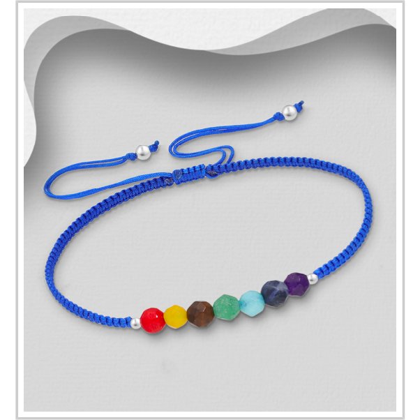 925 Sterling Silver Adjustable Chakra Bracelet - Various Colours
