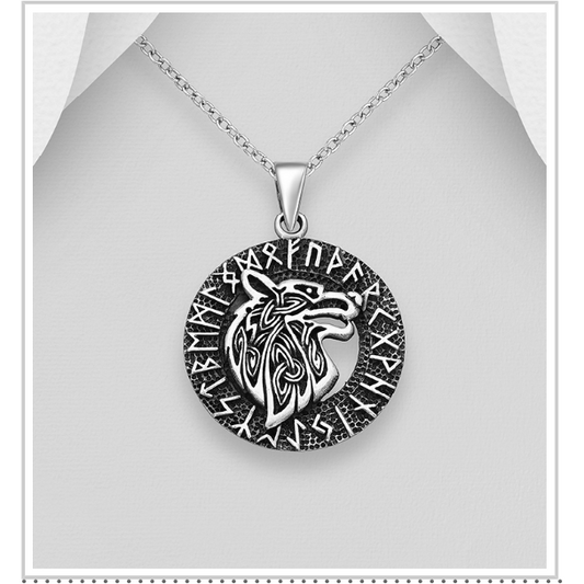 925 Sterling Silver Oxidized Celtic Wolf Pendant with 925 Stirling Silver Necklace
