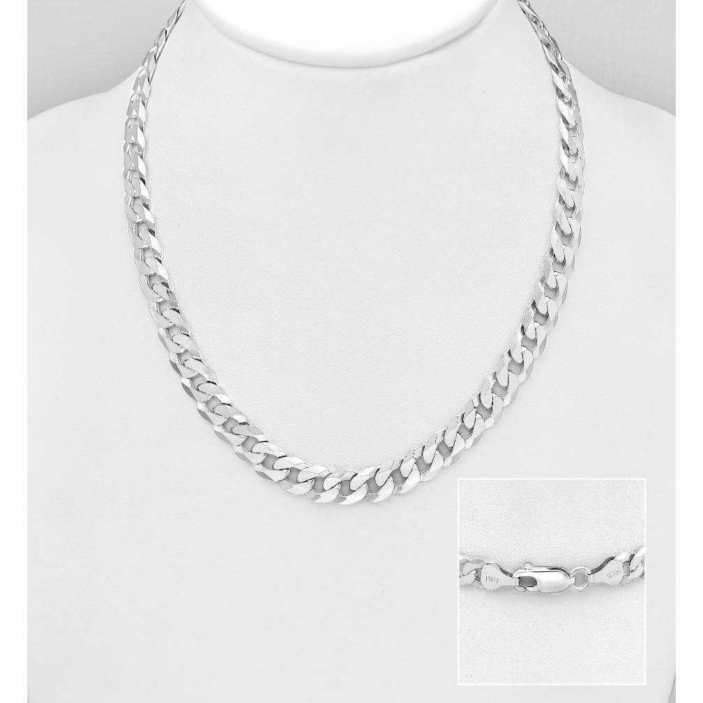 Chunky 925 Sterling Silver Curb Chain, Made in Italy.