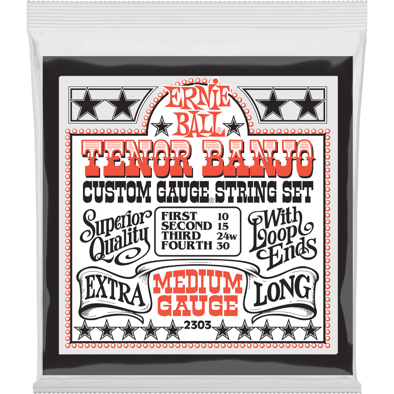 Ernie Ball Medium Loop End Stainless Steel Tenor Banjo Guitar Strings 10-30 Gauge