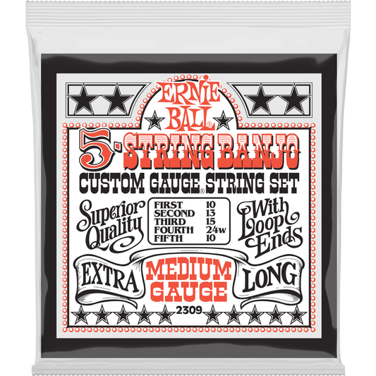 Ernie Ball Medium 5-String Loop End Stainless Steel Banjo Guitar Strings  10-10 Gauge